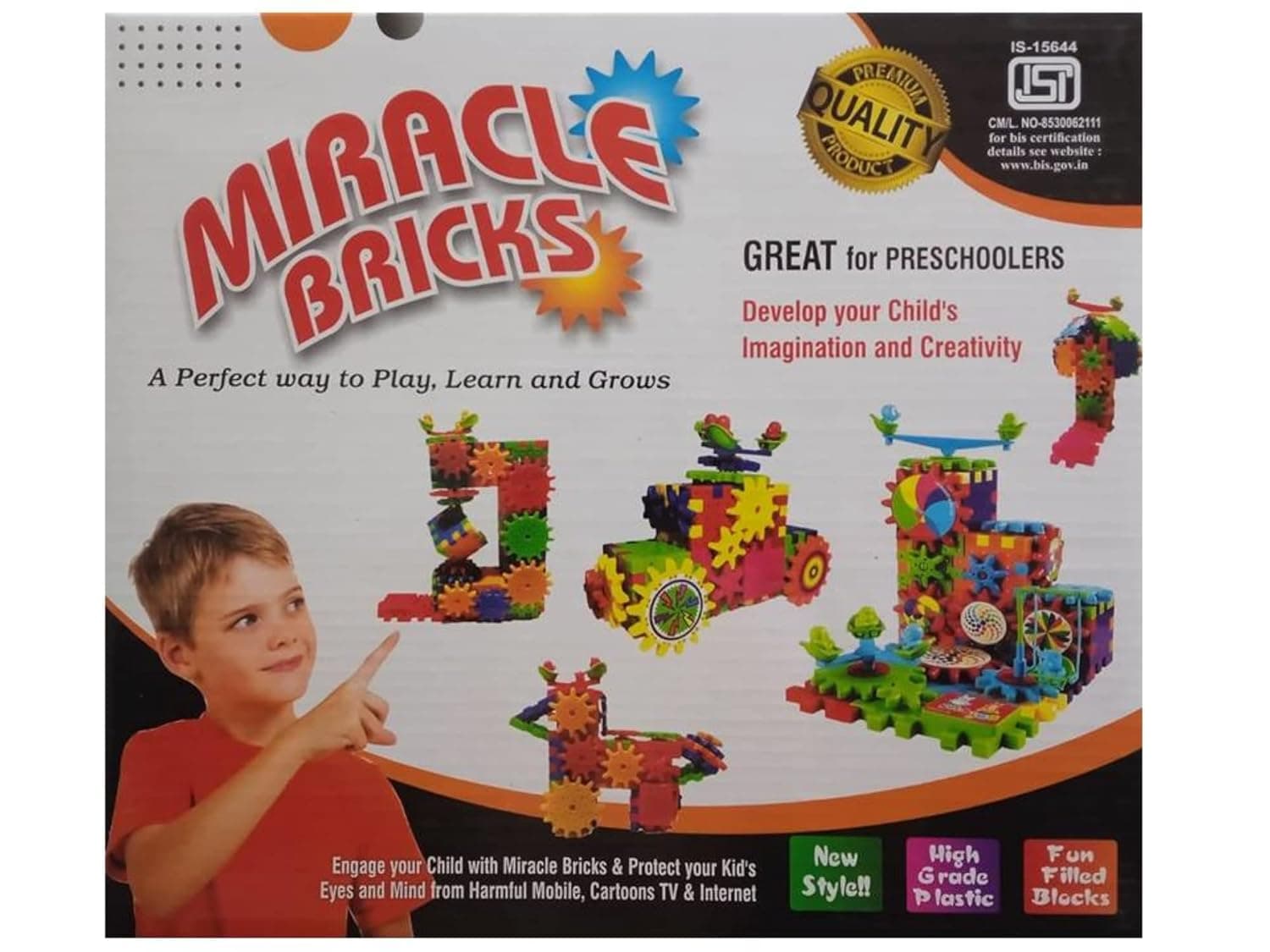 Braintastic 101 Pcs Miracle Bricks Motorized Spinning Gear Building Block Toy Sets Interlocking Learning&Educational Game for Kids (Miracle Bricks 101),Multicolor — view 8