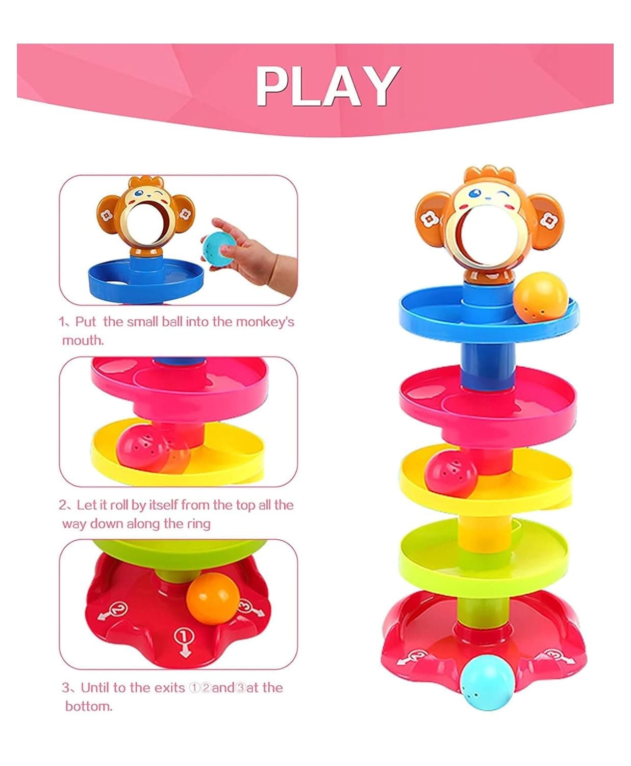 Toy Imagine Ramp Roll, Ball Drop and Roll Swirling Tower for Toddler|3 Puzzle Rattle Balls Non Toxic Material| StackToy for Kids Ages 3+: Interactive Fun Excitement (Roll Ball for Kids) — view 4