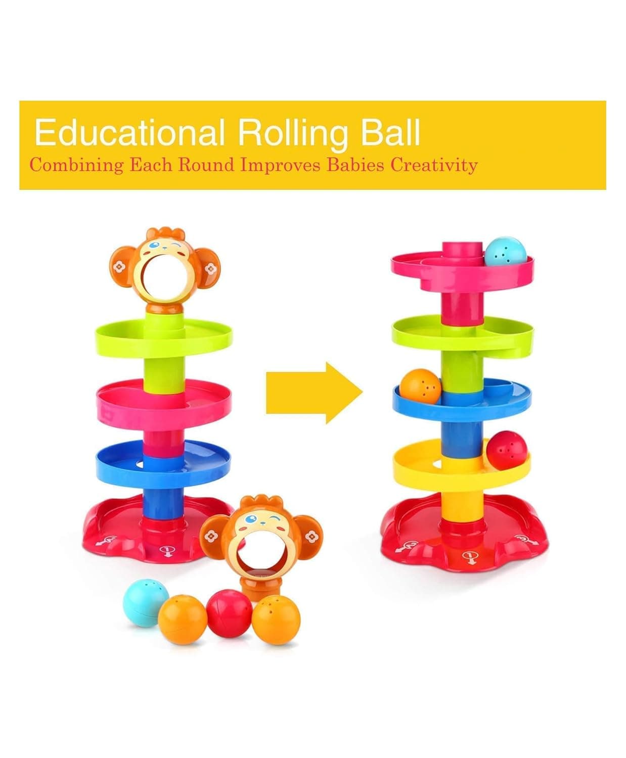 Toy Imagine Ramp Roll, Ball Drop and Roll Swirling Tower for Toddler|3 Puzzle Rattle Balls Non Toxic Material| StackToy for Kids Ages 3+: Interactive Fun Excitement (Roll Ball for Kids) — view 9