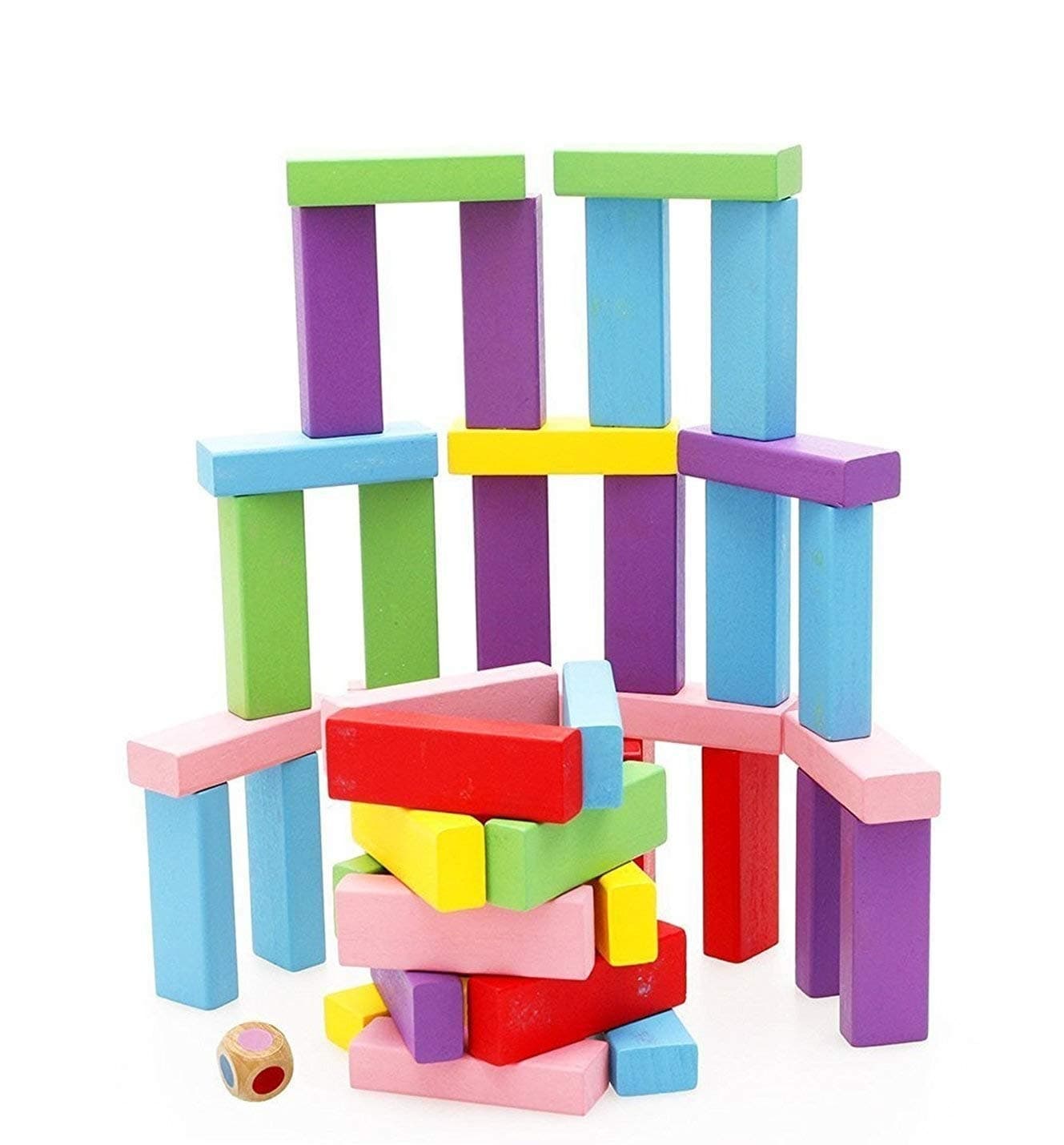 PRIME DEALS Wooden Blocks 51 Pcs 4 Dice Building Blocks Game Challenging Wooden Tumbling Tower, Wooden Stacking Toys with Dices Board Educational Puzzle Game for Adults and Kids (Wooden) — view 18
