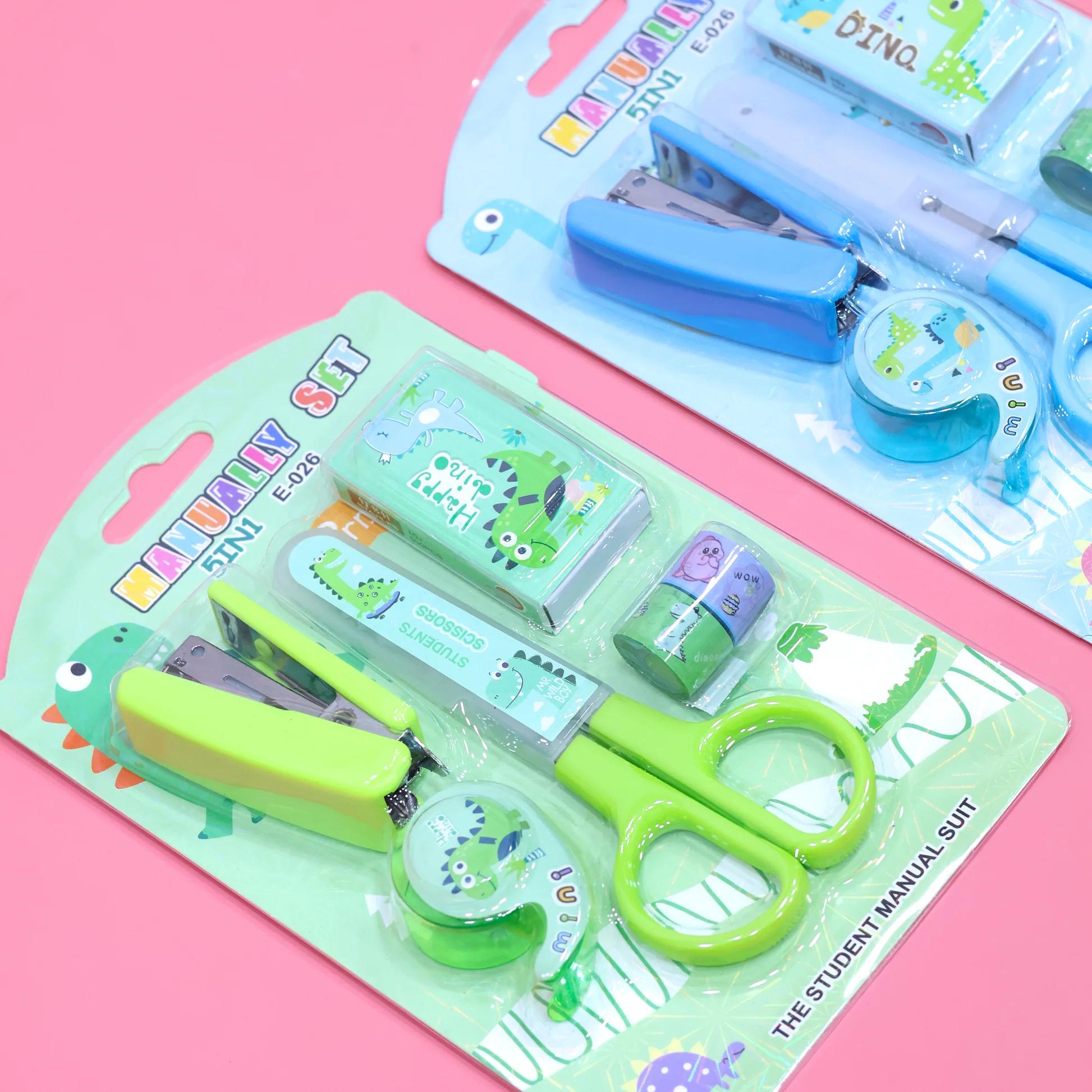 Dinosaur Printed 5 In 1 Manual Stationary Set