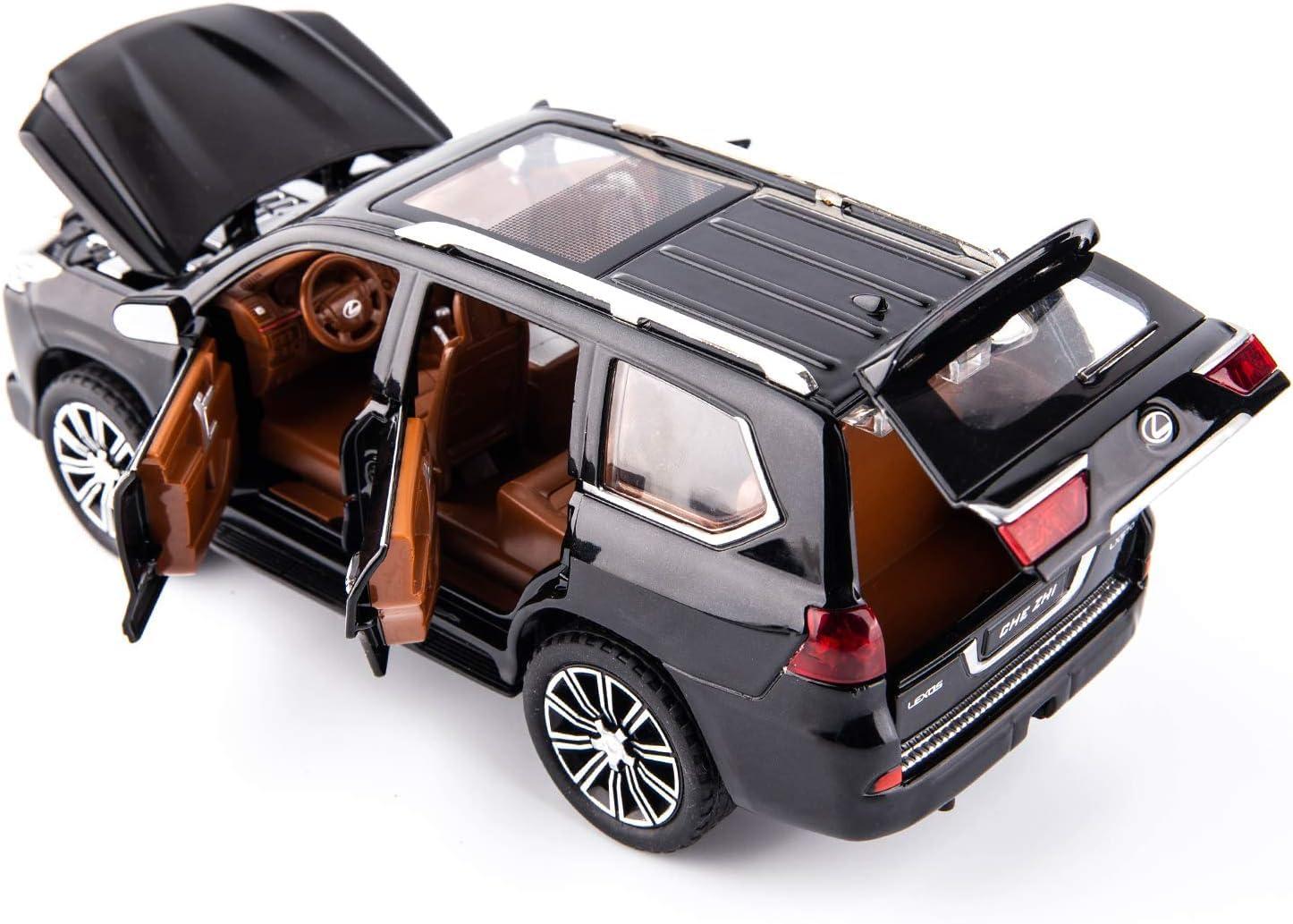 1/24 Lexus 570 Off-Road in Luxury SUV Model Car, Zinc Alloy Pull Back Big Toy car with Sound and Light for Kids Boy Girl Gift(Black)