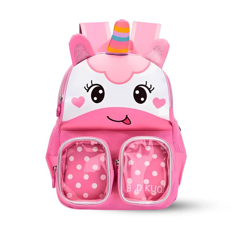 Trendy Unicorn Printed Cartoon Character Backpack for Kindergarten - Fun, Durable, Spacious with Front Pockets - Yellow