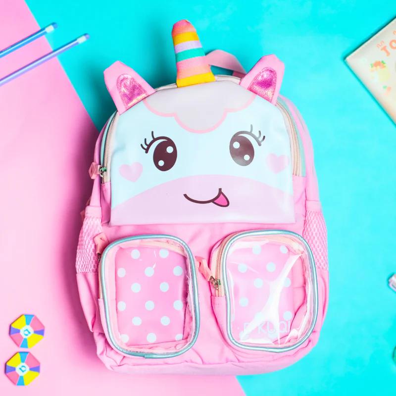 Trendy Unicorn Printed Cartoon Character Backpack for Kindergarten - Fun, Durable, Spacious with Front Pockets - Yellow