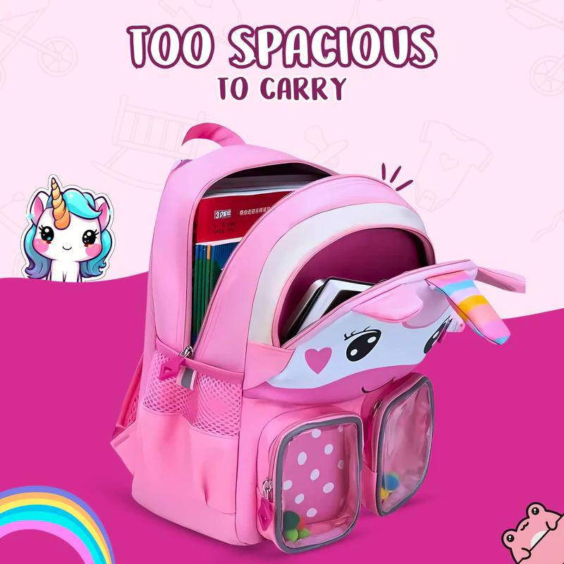 Trendy Unicorn Printed Cartoon Character Backpack for Kindergarten - Fun, Durable, Spacious with Front Pockets - Yellow