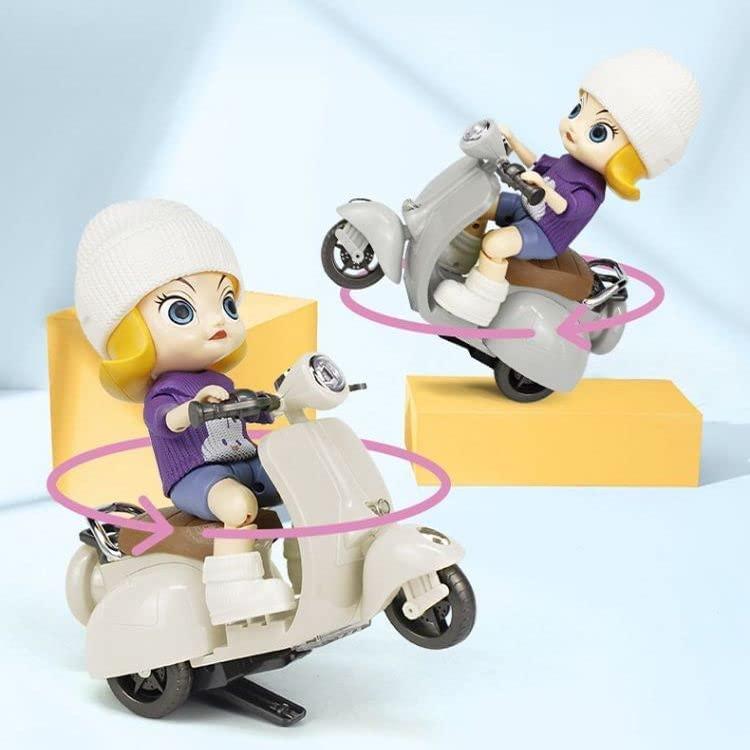 Stunt Scooter Girl Bump & Go 360 Degree Rotttating Spot Stunt Scooter Dancing Motorcycle Toy with Flashing Light & Sound Musical Bicycle Toys for Kids