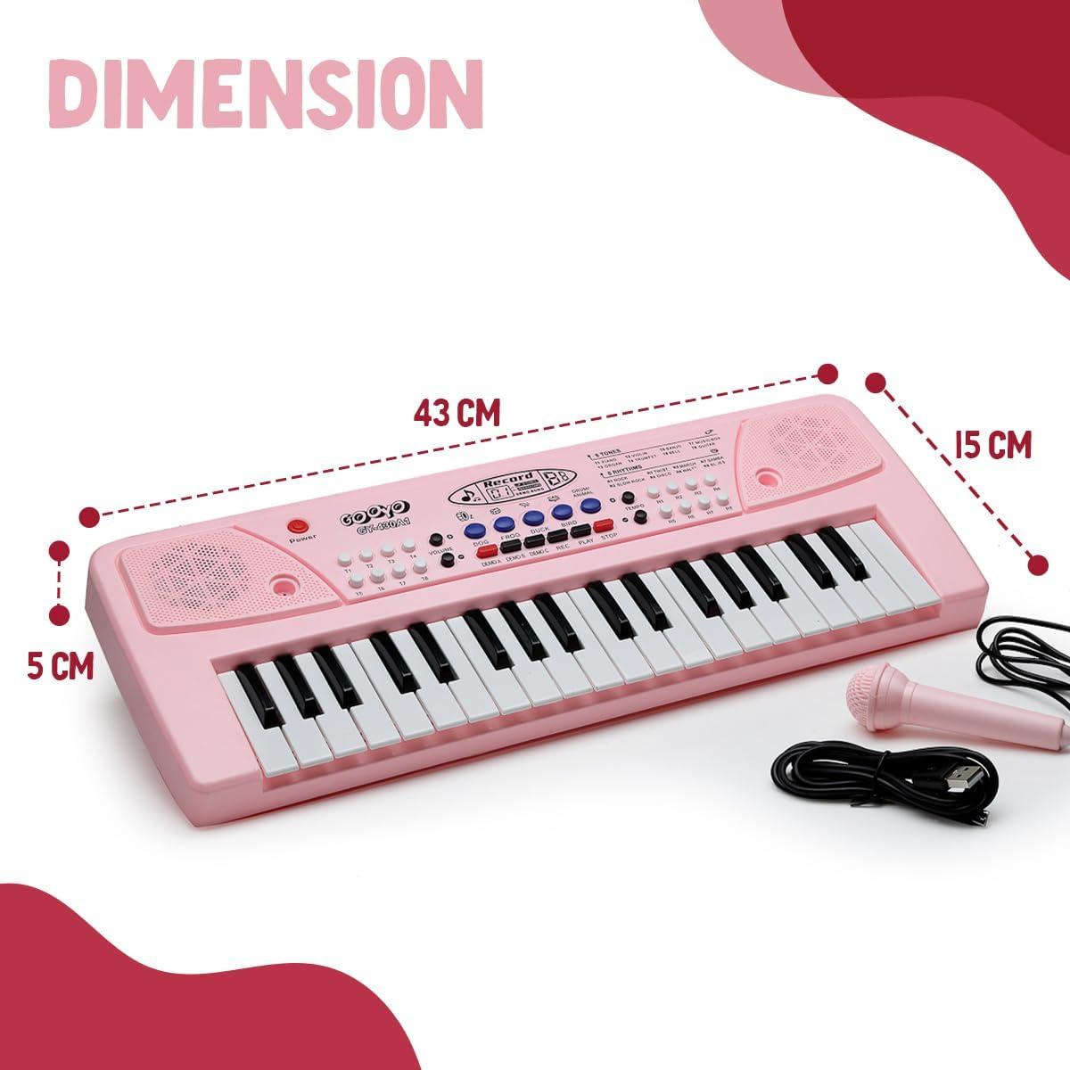 Musical Piano Keyboard, Pink, 37 Keys with Microphone, 8 Rhythms and Tones, USB Powered, Recording Function, Educational Musical Toy for Children 18 Months to 5 Years