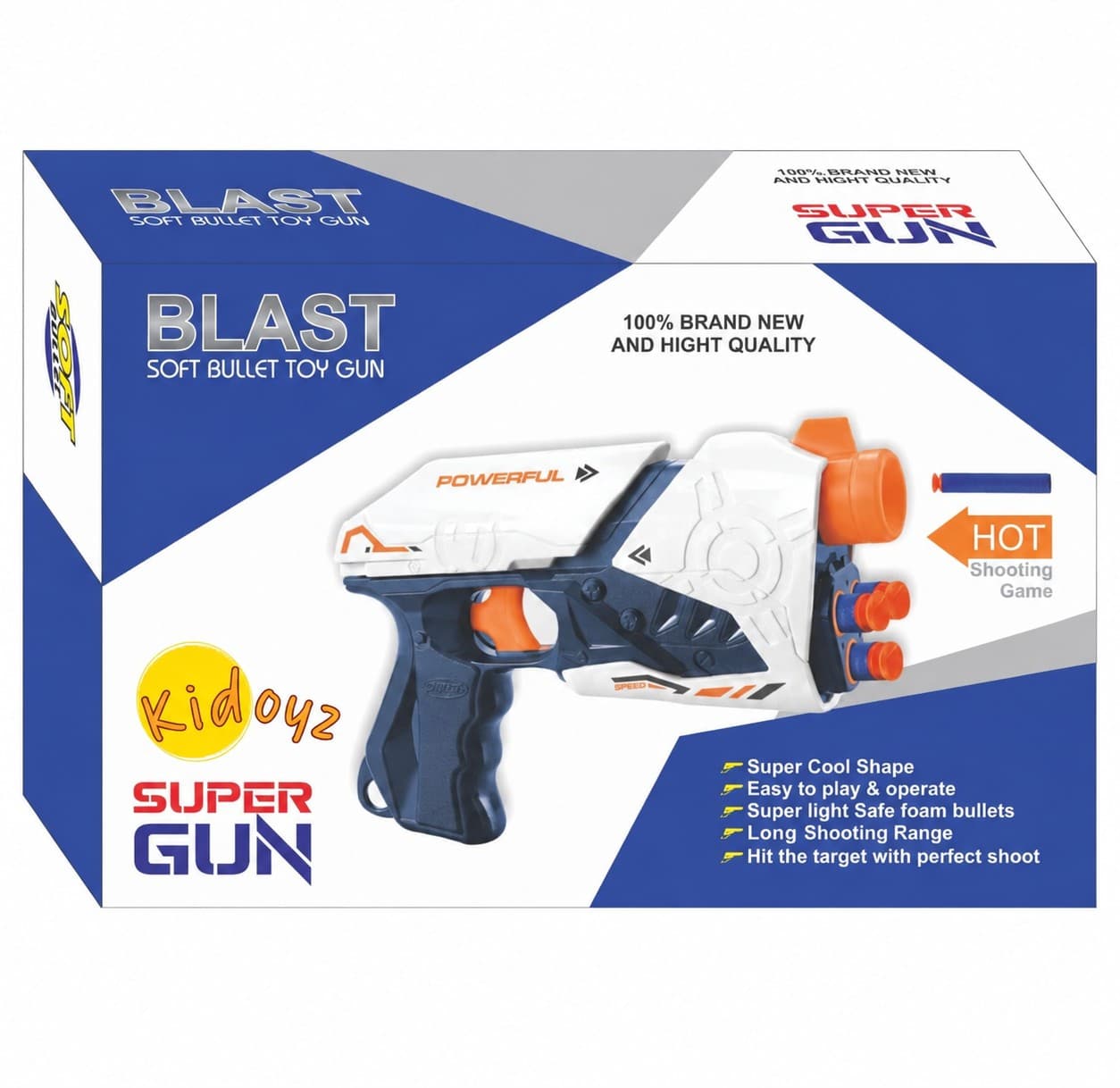Kidoyz Blaze Storm Super Gun Soft Bullet Gun Toy with 10 Foam Bullets – Safe Shooting Blaster for Kids Boys | Indoor & Outdoor Target Practice Game — view 2