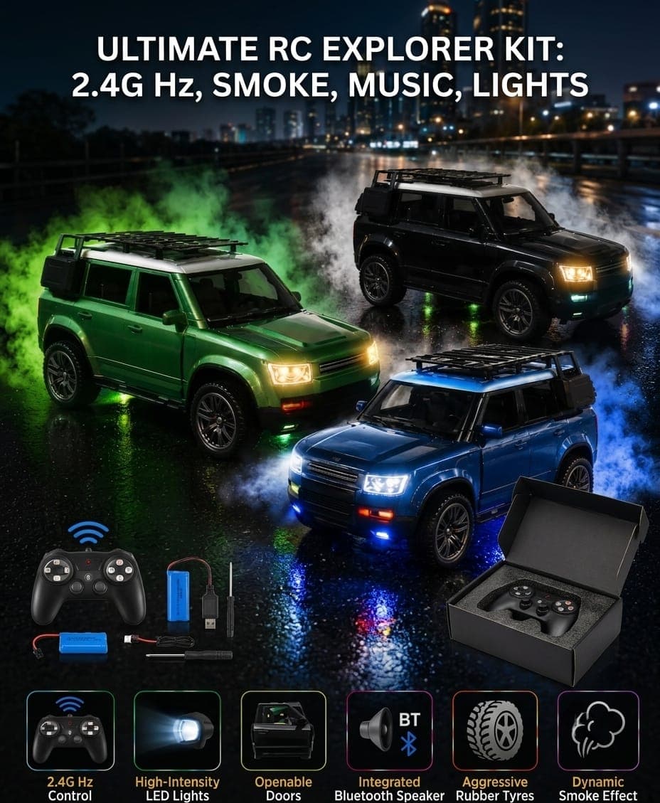 KIDOYZ RC Defender Toy Car – 2.4GHz High-Speed Remote Control Car with Bluetooth Connect, Gate Open Feature, and Realistic Smoke Stunt Stunt Stunt Effect for Boys & Girls — view 2