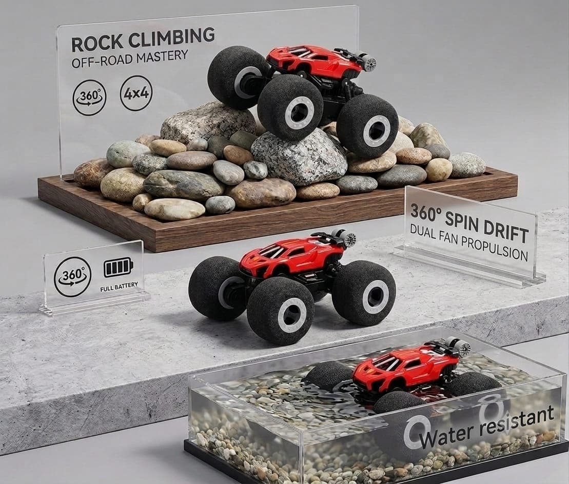 KIDOYZ Metal RC Climbing Stunt Car – 2.4GHz Remote Control Off-Road Rock Crawler with Soft Tires, 360° Drift Spins & Cool Smoke Spray Function for Kids — view 2