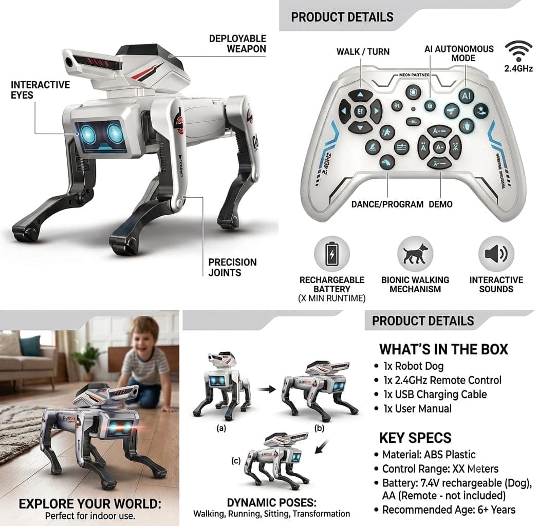 KIDOYZ Interactive AI Smart Robot Dog – Programmable STEM Toy Puppy with Gesture Control, Obstacle Avoidance, Dance Routines & Water Bullet Shooting — view 2