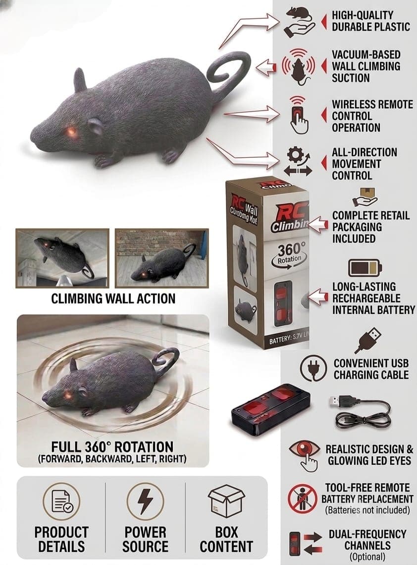 KIDOYS Wall-Climbing Stunt Mouse | 360° Rotating Remote Control Toy (Ages 3+) — view 3