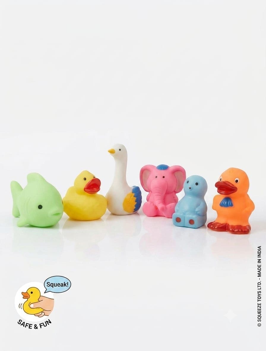 KIDOYZ Squeaky Animal Bath Toys Set of 6 – Soft Squeezable Animal Figurines for Toddlers & Infants | Floating Water & Playtime Sensory Toys for Kids (18-Set Box Pack) — view 3