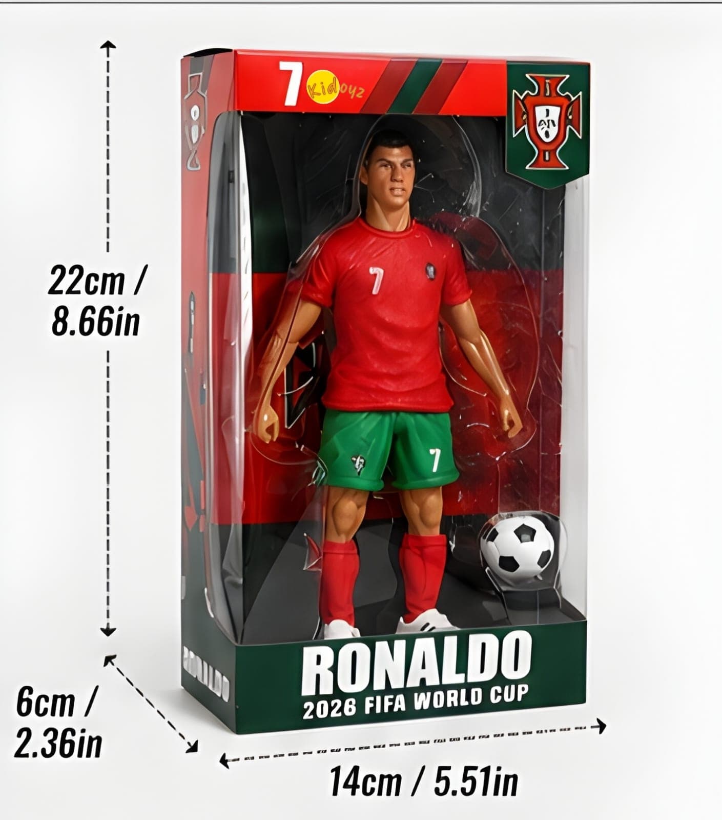KIDOYZ 22cm Football Star Action Figure Set with Ball & Display Base | Premium PVC Soccer Collectible Figurine Toy for Kids, Room & Desk Decor | Ideal Gift for Fans (Ronaldo Edition) — view 3