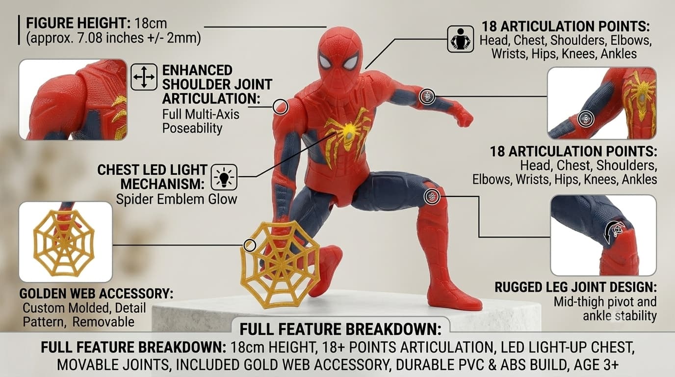 KIDOYZ Avengers Spider-Man Action Figure with Dazzling LED Lights & Web Accessory – Poseable Superhero Toy for Kids (3+ Years) — view 2