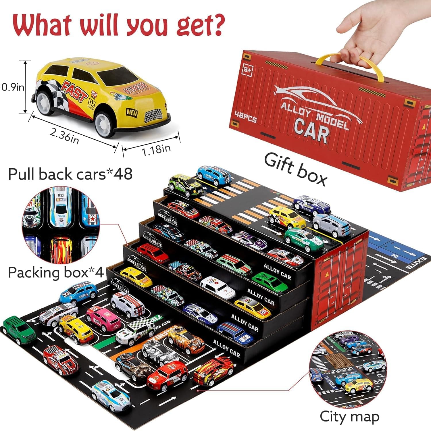 48pcs Pull Back Cars Set,Racing Car Toys,Bulk Trucks Toy Vehicles Set,Toy Cars for Kids Ages 3-8 Goodie Bag Stuffers Mini Cars Party Favors for Kids Boys and Girls — view 2