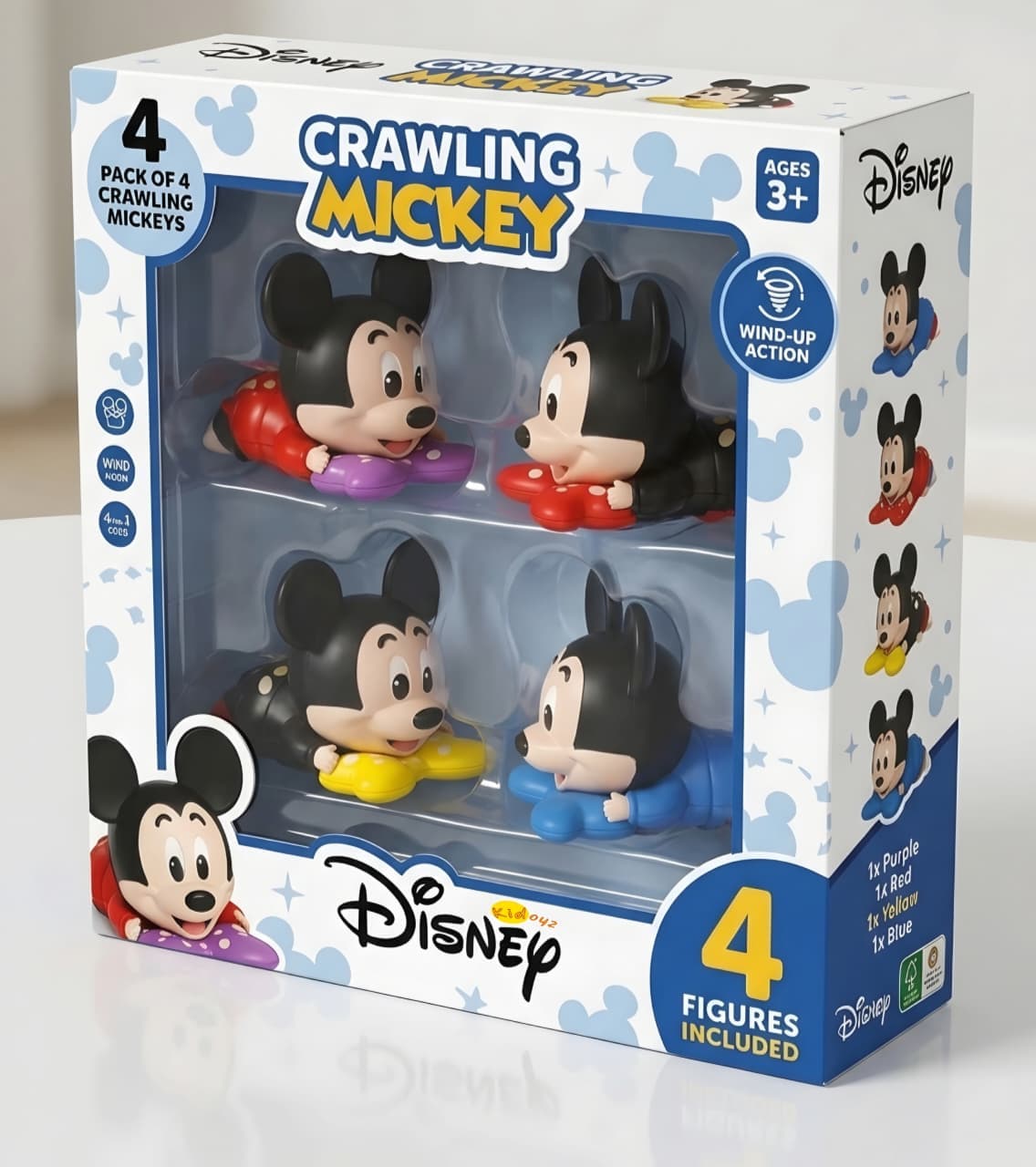 KIDOYZ 4-Pack Wind-Up Crawling Cartoon Mickey Mouse Toy Playset – Battery-Free Mechanical Crawling Character Figures for Toddlers & Kids (Ages 3+)