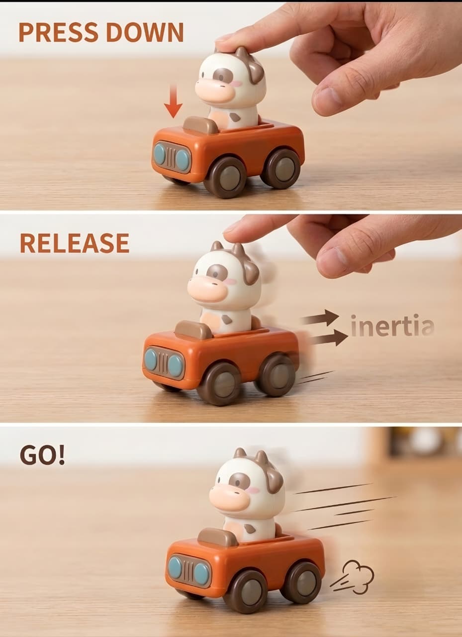 KIDOYZ 4-Pack Cute Animal Inertia Toy Cars Playset – Friction Powered Push & Go Vehicles (Cow, Horse, Sheep & Giraffe) for Toddlers & Kids (Ages 2+) — view 5