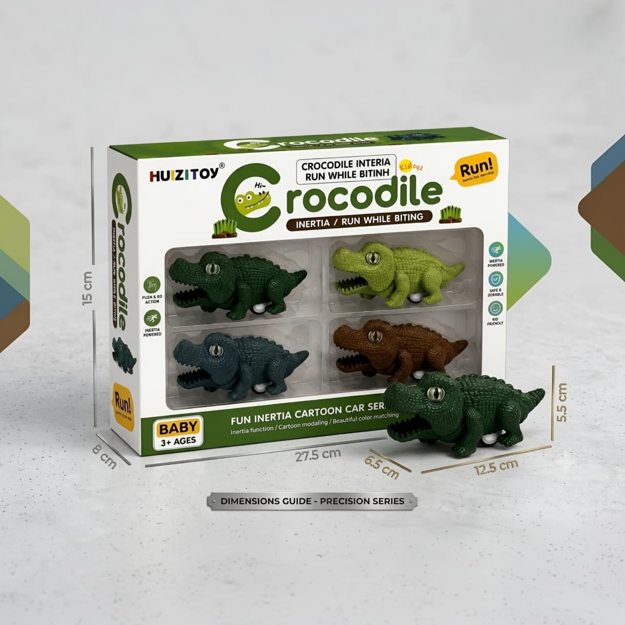 KIDOYZ 4-Pack Crocodile Inertia Toy Car Playset – Friction Powered Run While Biting Action Alligator Vehicles for Toddlers & Kids (Ages 3+) — view 2