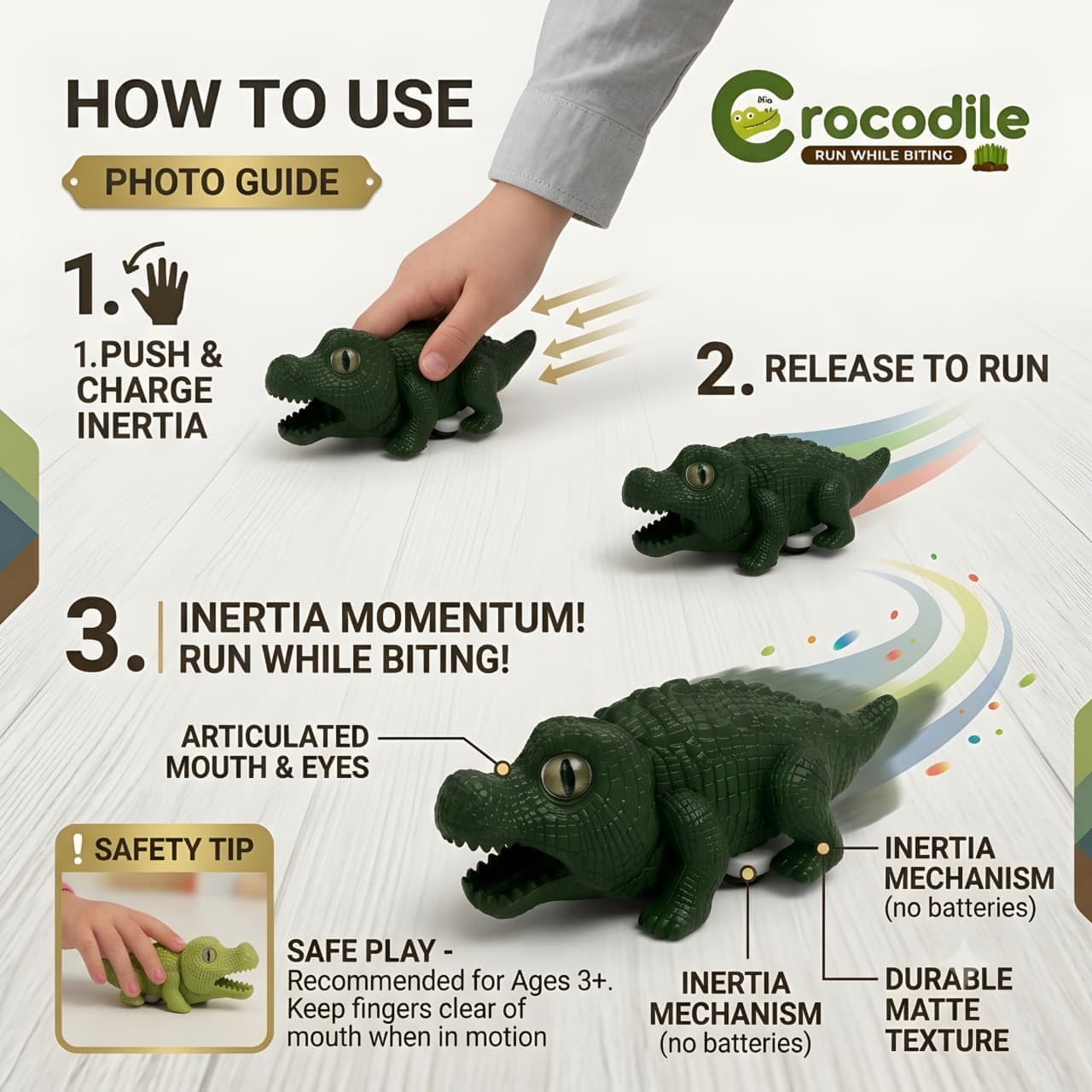 KIDOYZ 4-Pack Crocodile Inertia Toy Car Playset – Friction Powered Run While Biting Action Alligator Vehicles for Toddlers & Kids (Ages 3+) — view 4