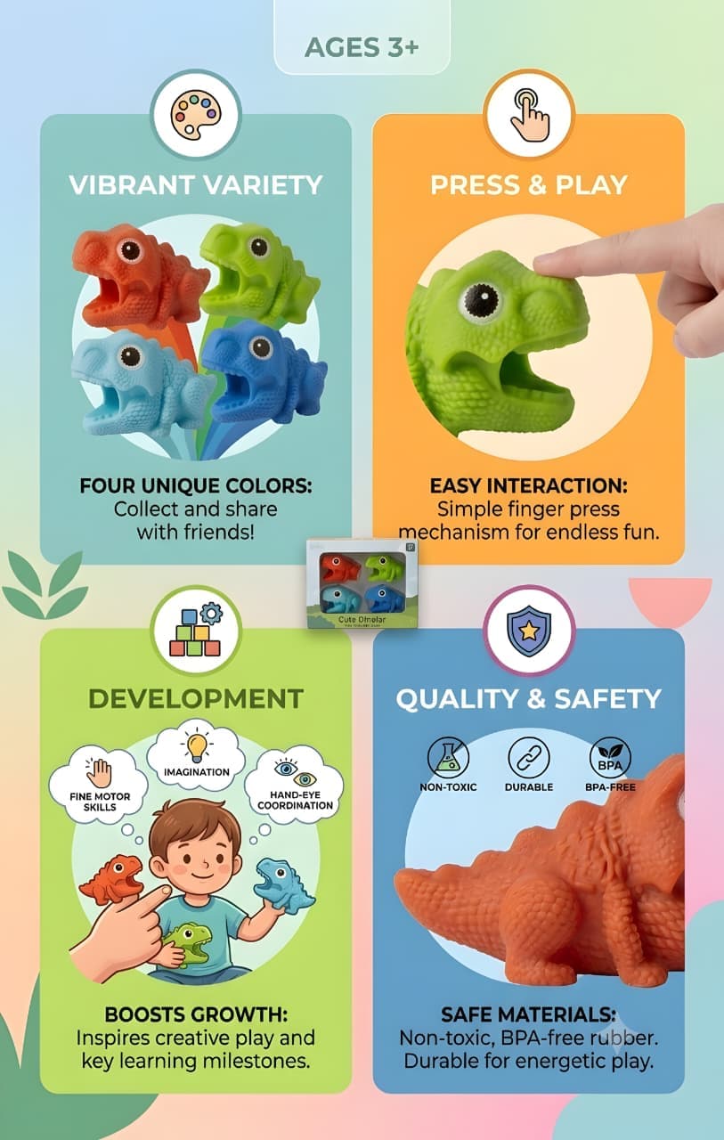 KIDOYZ Cute Dinolar Press & Go Dinosaur Toy Playset (Pack of 4) – Friction Powered Biting & Zooming Dino Vehicles for Toddlers & Kids (Ages 3+) — view 4