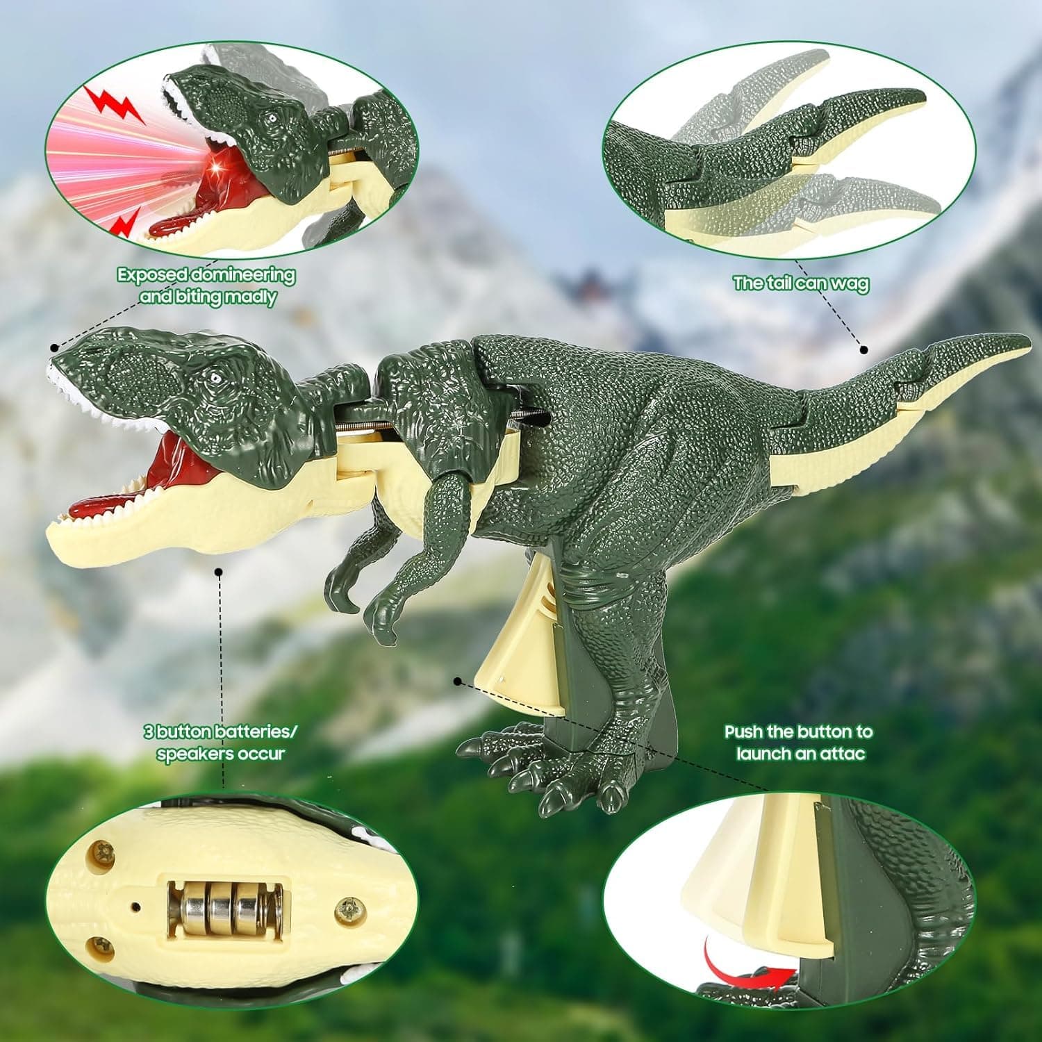 Dinosaur Musical Toy Gun with Biting, Roaring, Sound & Light Effects, Head & Tail Motion — view 4