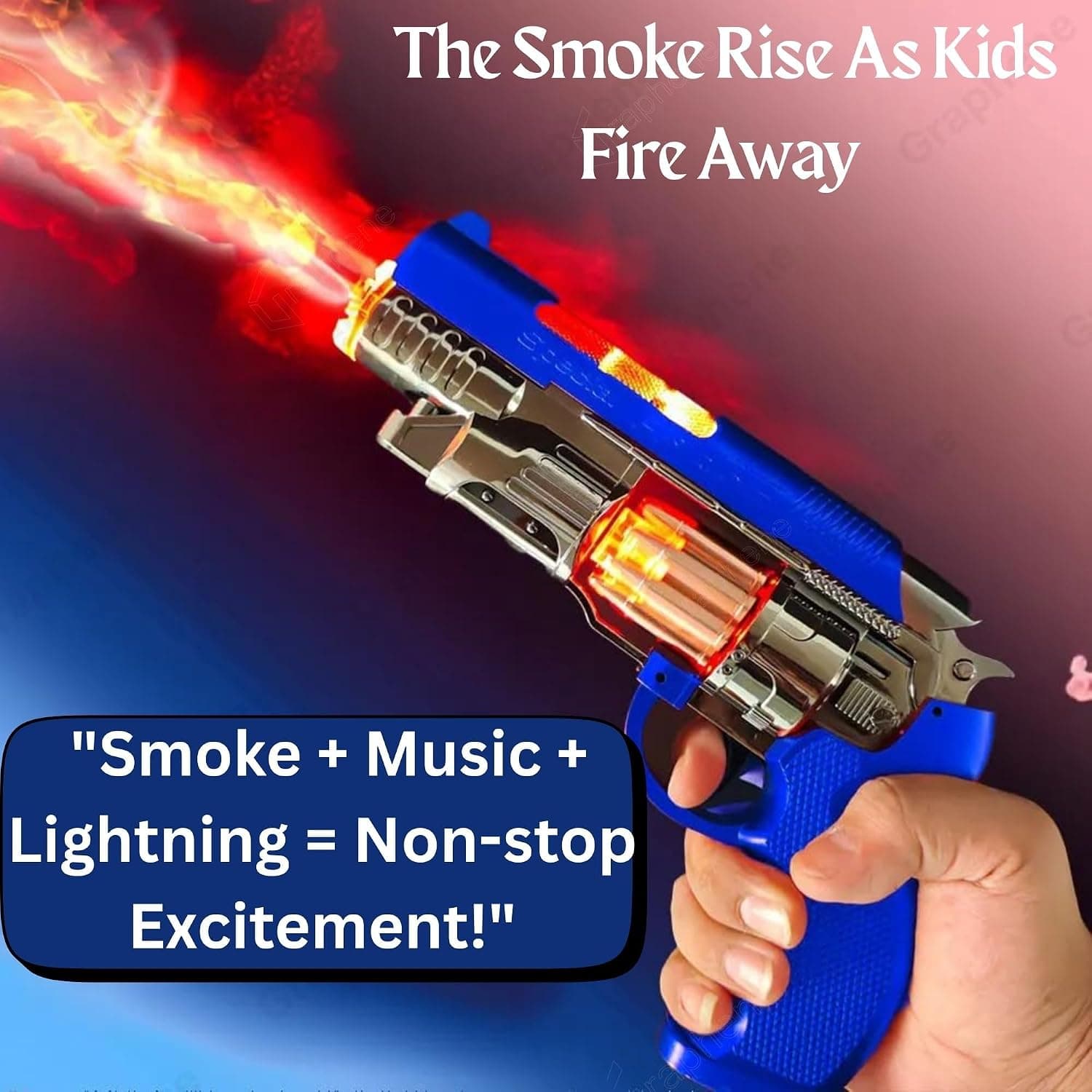 Musical Smoke Lightning Toy Gun for Kids with Sound Moving Barrel Revolving Bullet Blaster Guns Battery Operated Durable Fun Pretend Play Weapon — view 2