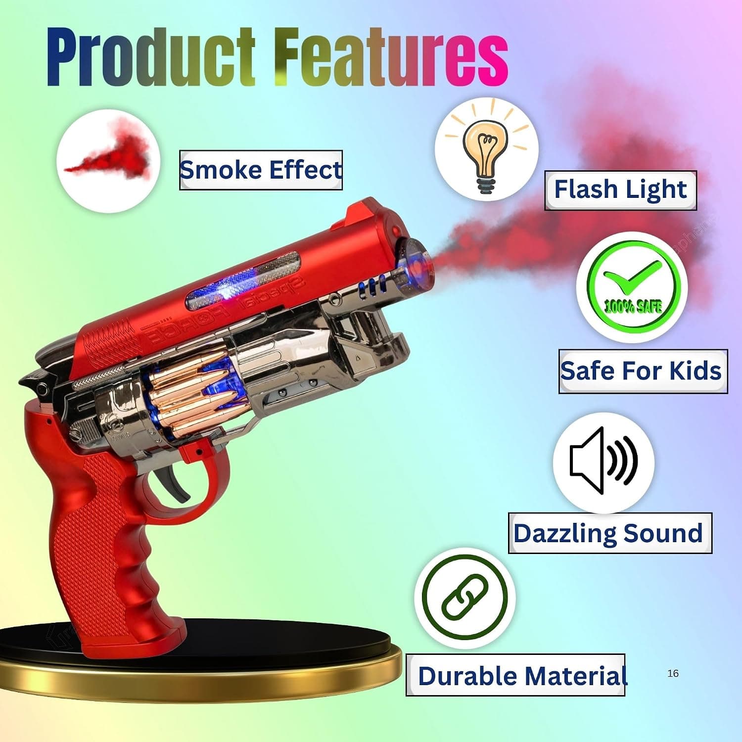 Musical Smoke Lightning Toy Gun for Kids with Sound Moving Barrel Revolving Bullet Blaster Guns Battery Operated Durable Fun Pretend Play Weapon — view 3