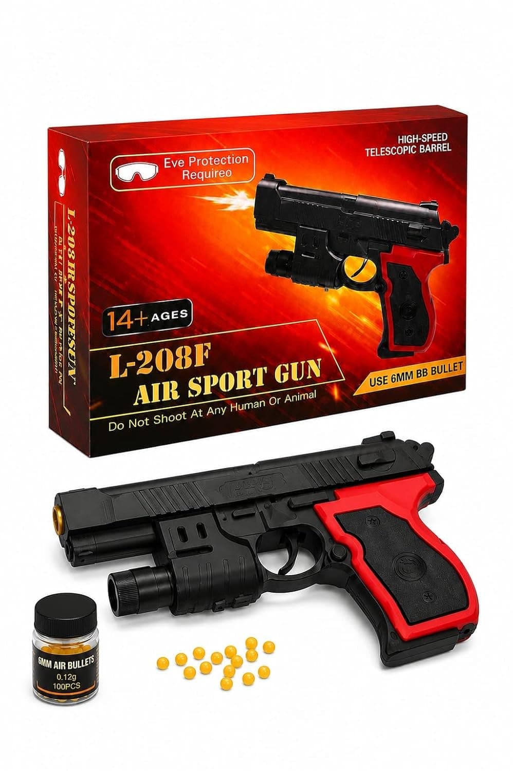 Ultrabox Trends L-208F 6mm BB Airsoft Toy Pistol with Tactical Flashlight Attachment, Spring Powered, Includes 100 BB Pellets (Pack of 1) — view 3