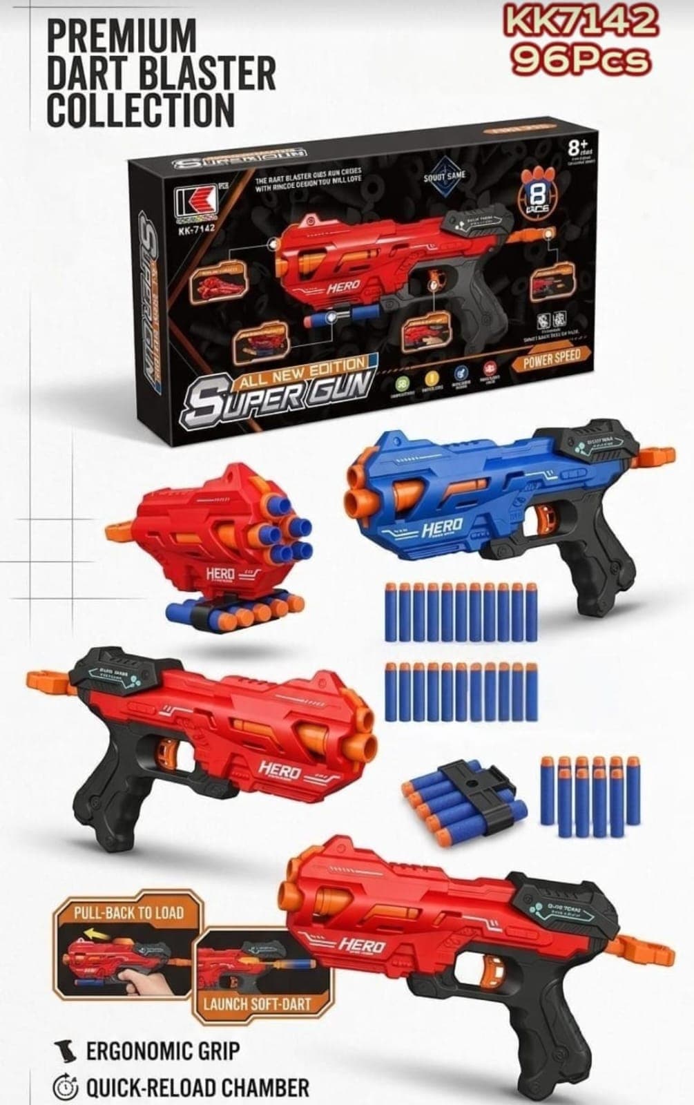 Kidoyz Easy-Shoot Soft Bullet Gun for Little Kids – My First Foam Blaster with 8 Soft Darts | Easy Cocking Toy Gun for 3 4 5 Year Old Boys Girls | Safe Indoor Outdoor Shooting Game (Red) — view 2