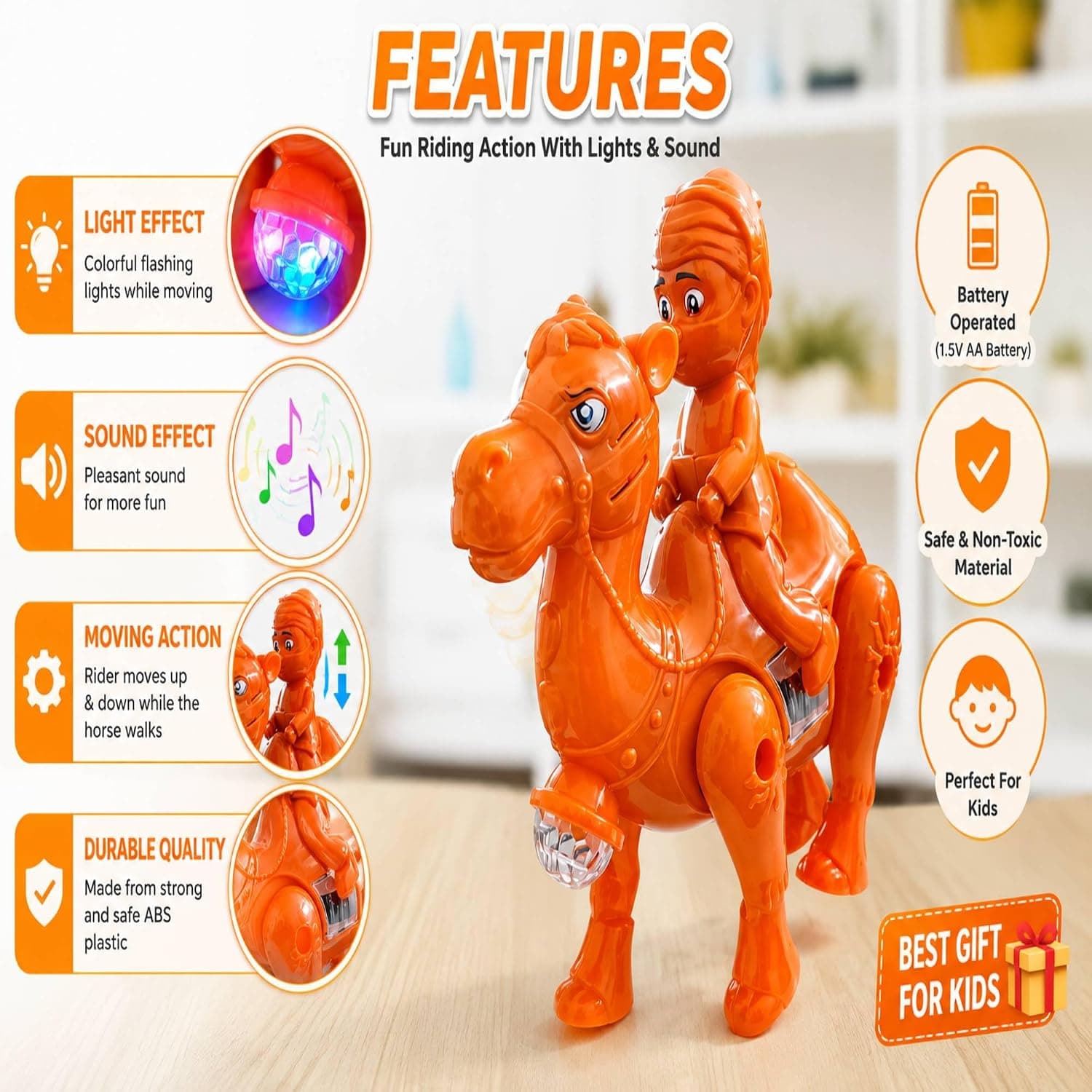 Desert Camel Walking Toy with Rider for Kids | Battery Operated Camel Toy with Music, Flashing Lights & Walking Action — view 3
