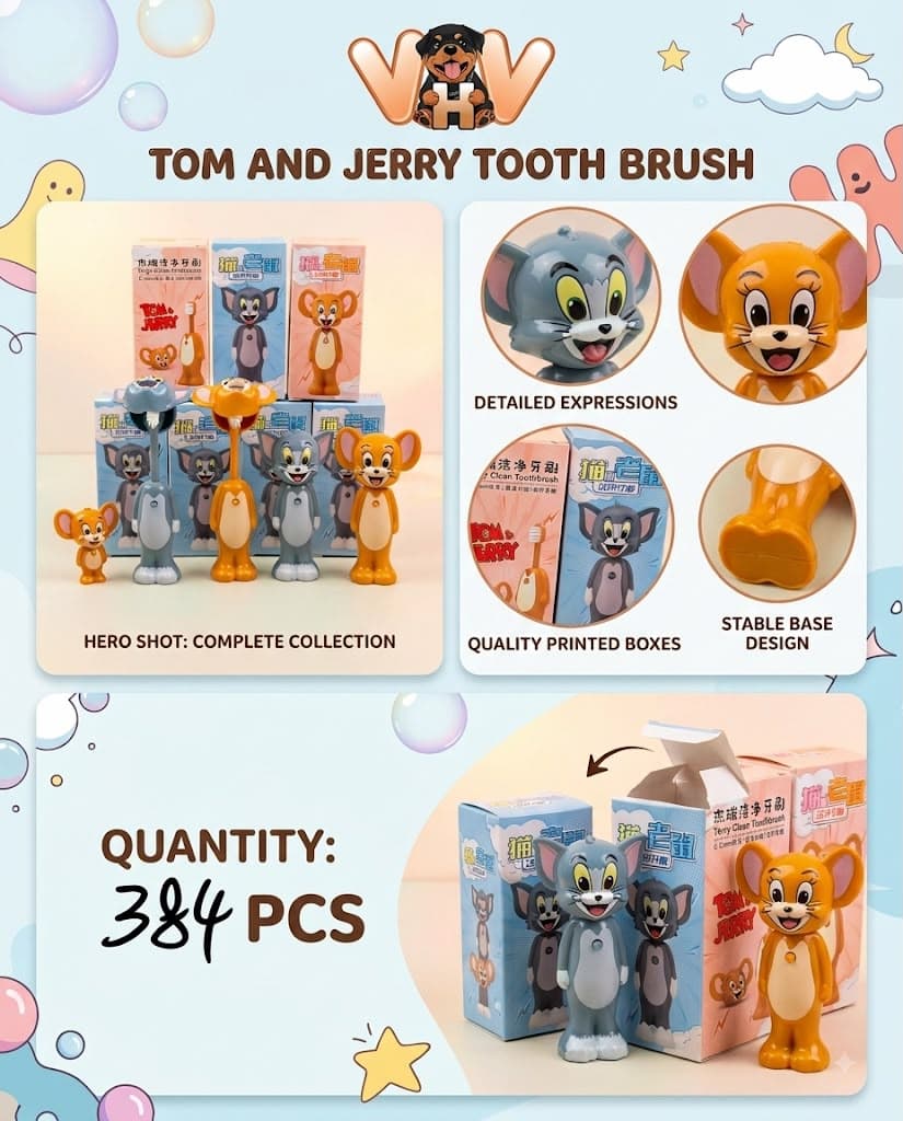 Tom & Jerry Kids Toothbrush | Fun Cartoon Character Toothbrush for Boys & Girls | Cute Animal Design, Stable Base & Soft Bristles | Attractive Kids Dental Care Toothbrush (Pack of 2) — view 5
