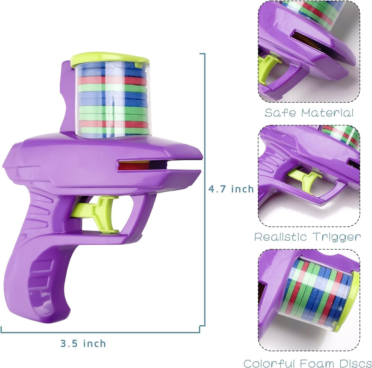 Foam Disc Launcher Toy Gun for Kids | Flying Frisbee Foam Blaster with Stackable Magazine & Easy Trigger Action — view 3