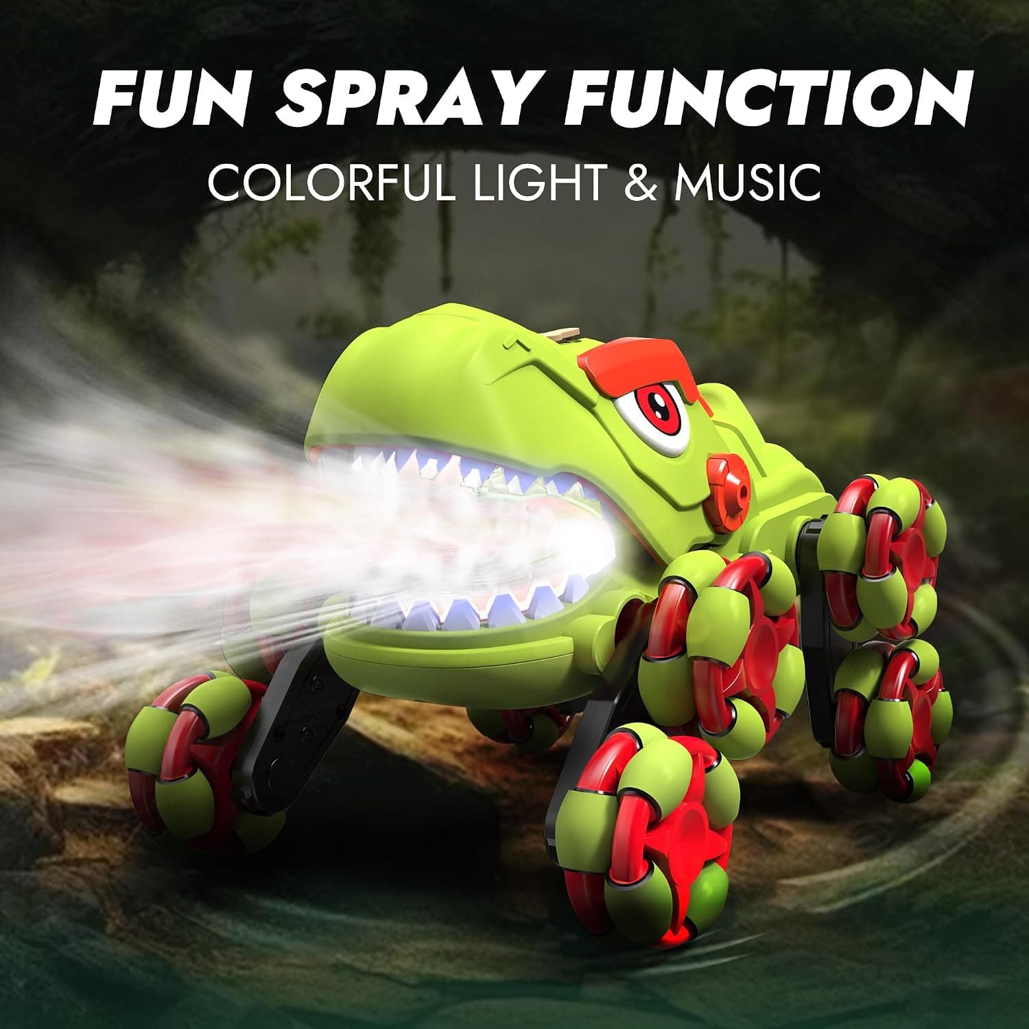 RC Stunt Car, Dinosaur Remote Control Car for Boys, RC Monster Stunt Cars with Spray & Light & Music — view 2