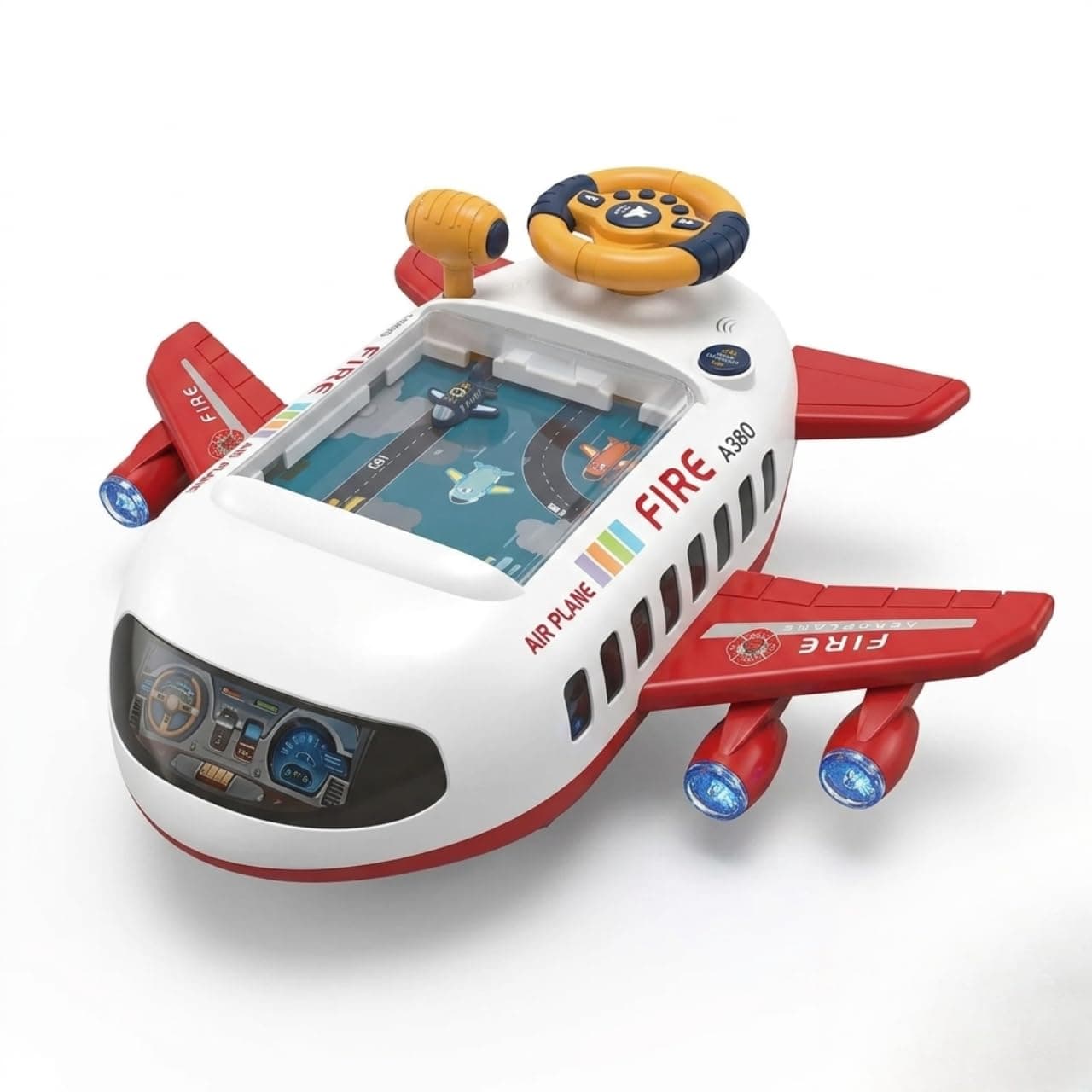 Kidoyz Aeroplane Racing Aircraft Game Console Toys for Kids, Premium Interlocking Mechanical Steering Wheel Simulation Adventure, Steering Control Screen Game, Dynamic Sounds & Lights — view 2