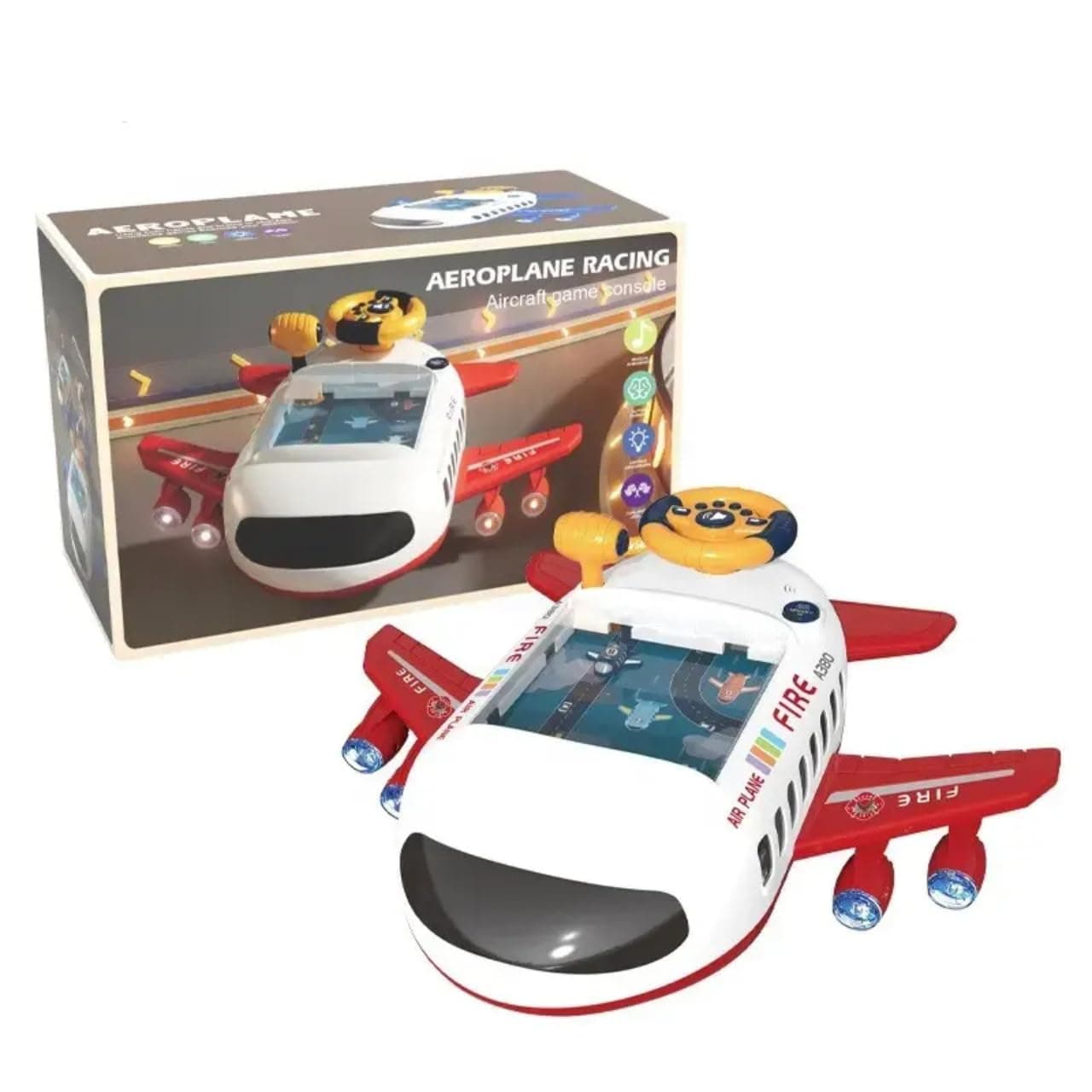 Kidoyz Aeroplane Racing Aircraft Game Console Toys for Kids, Premium Interlocking Mechanical Steering Wheel Simulation Adventure, Steering Control Screen Game, Dynamic Sounds & Lights — view 3