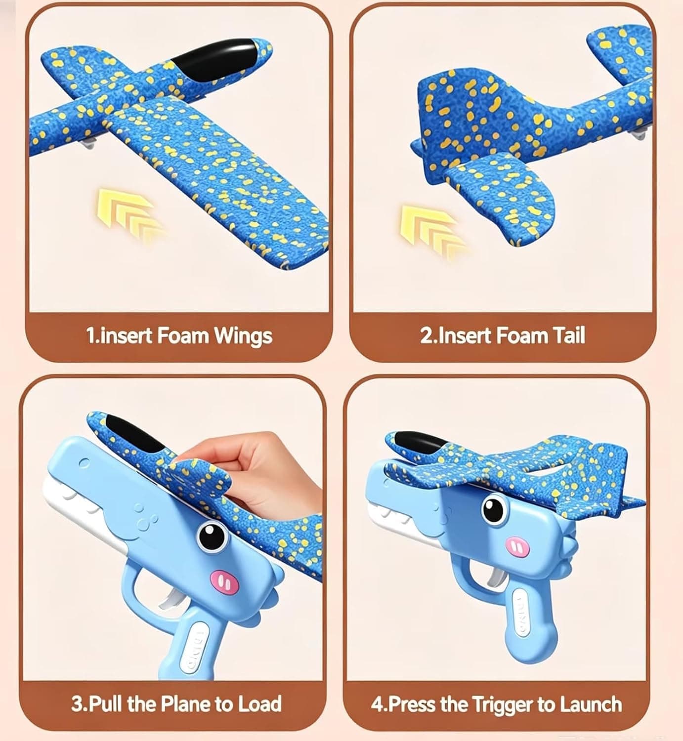 Kidoyz Foam Plane Gun Launcher Toy for Kids | Airplane Shooting Launcher with Foam Glider Planes | Outdoor Flying & Action Game — view 2