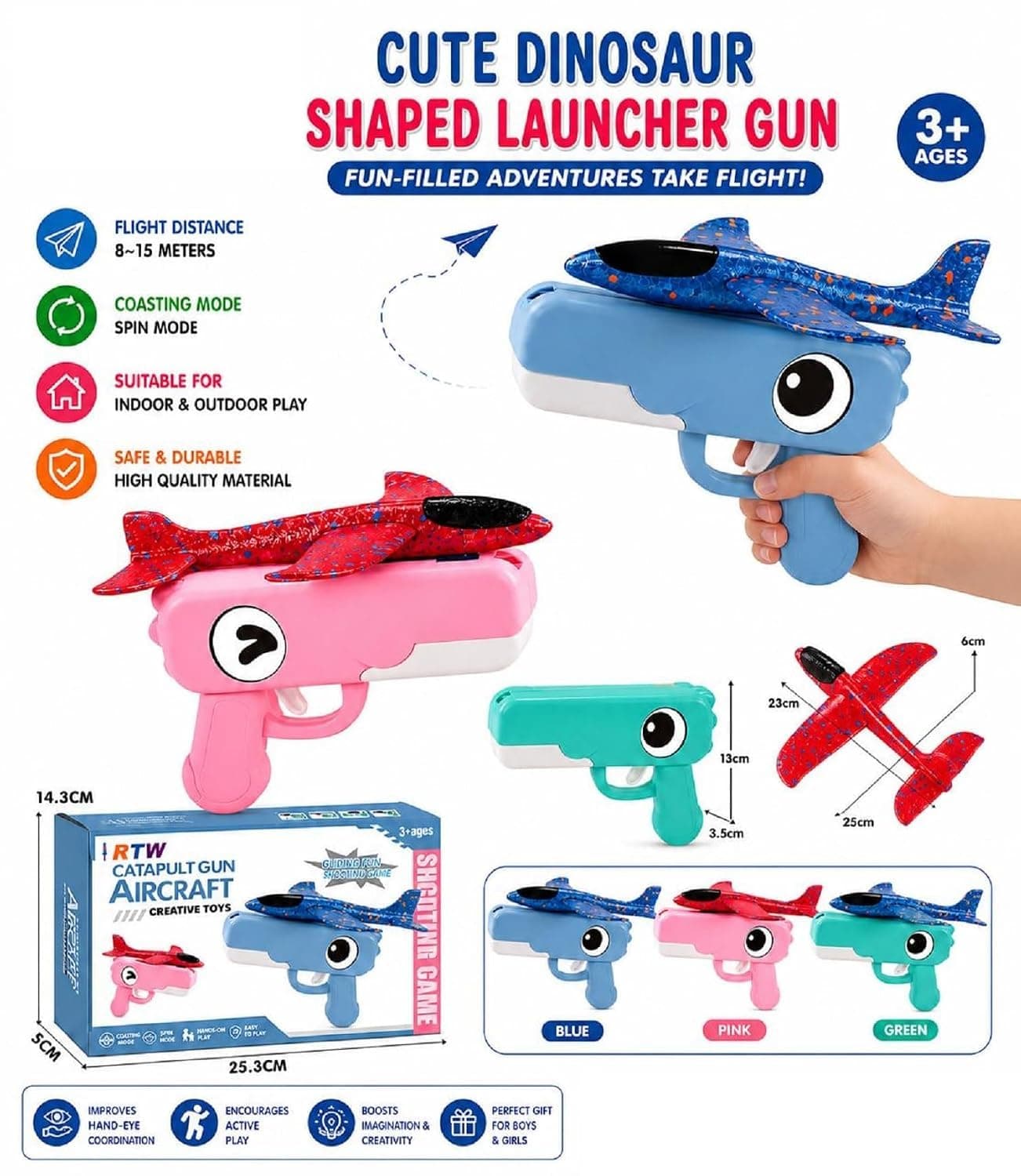 Kidoyz Foam Plane Gun Launcher Toy for Kids | Airplane Shooting Launcher with Foam Glider Planes | Outdoor Flying & Action Game — view 3