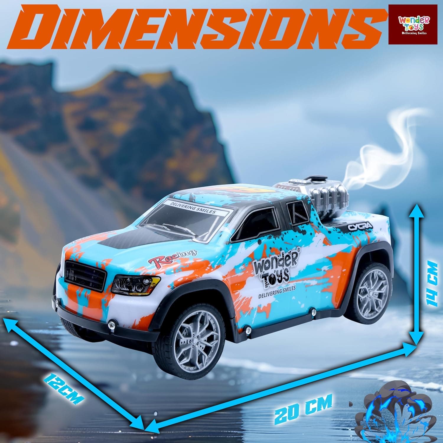 Wonder Off Road Chase Rc Car | Smoke Function | Abs Plastic Body | Rubber Tyres 45 Degree Climbing Rechargeable Battery Type C Charging — view 3