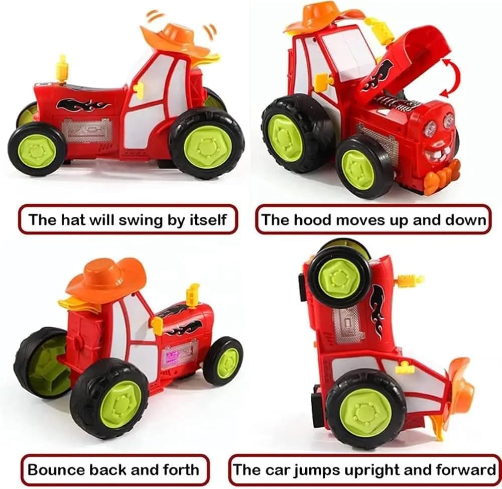 Kidoyz RC Stunt Tractor Toy for Kids | Red Remote-Controlled Agricultural Vehicle with LED Lights | 360° Stunt & Rotating Action — view 4