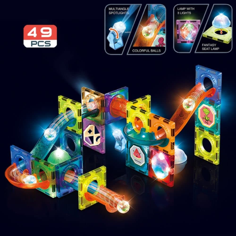 Kidoyz 49Pcs Light Magnetic Tiles- Building Blocks for Kids 3D STEAM Educational Toys, Magnetic Marble Run — view 2