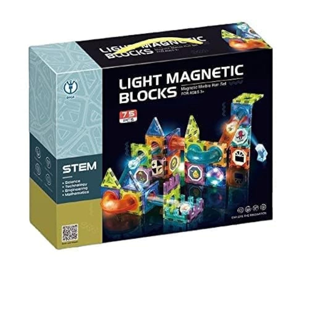 Kidoyz 75Pcs Light Magnetic Tiles- Building Blocks for Kids 3D STEAM Educational Toys, Magnetic Marble Run