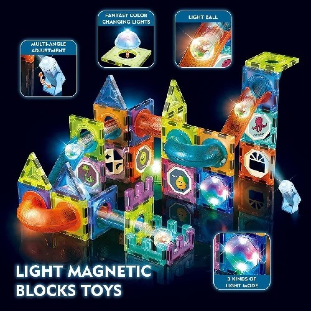 Kidoyz 75Pcs Light Magnetic Tiles- Building Blocks for Kids 3D STEAM Educational Toys, Magnetic Marble Run — view 2