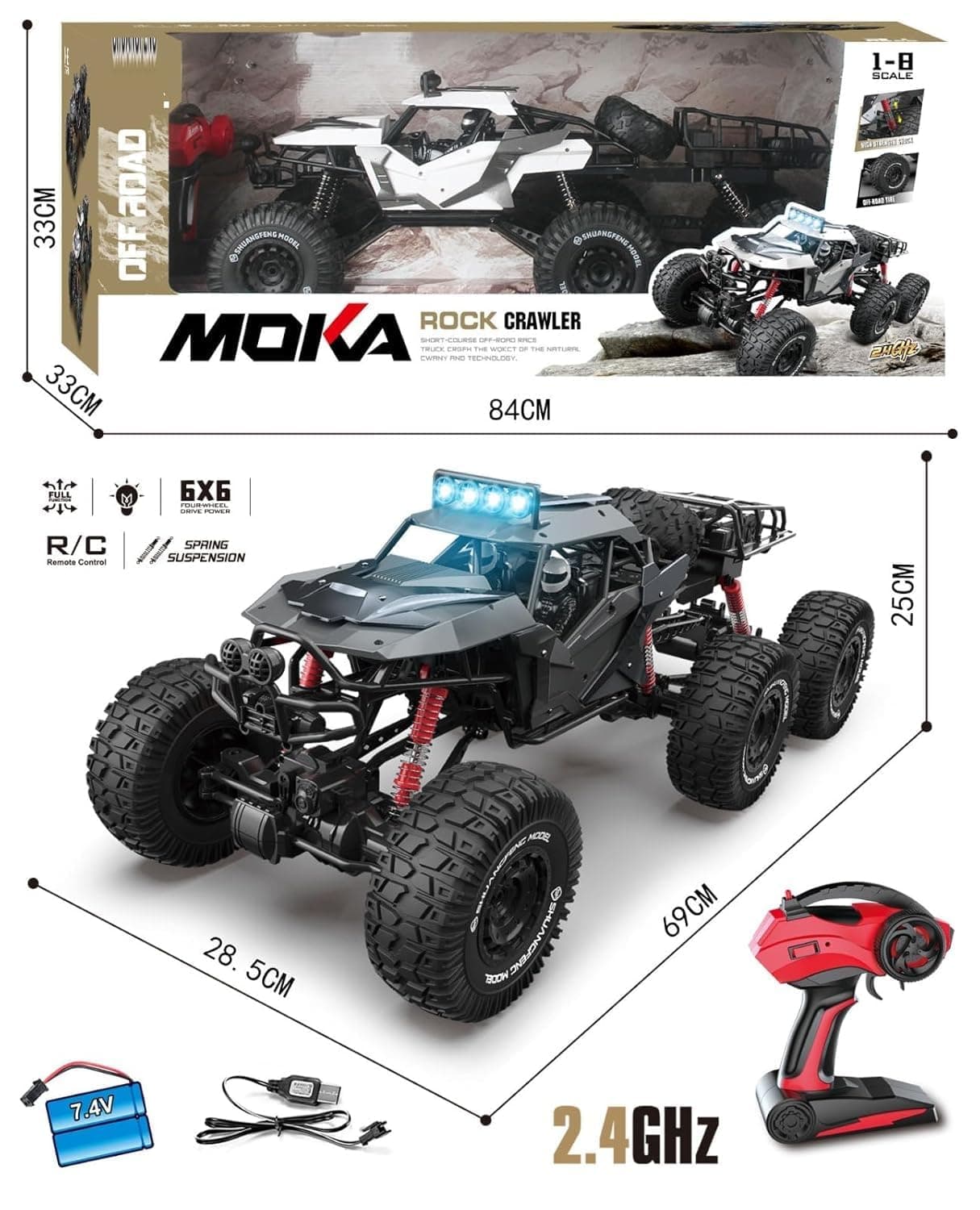 Kiodyz 2.4G RC Rock Crawler Car for Kids, 1/8 Scale 70cm Big Size 6×6 Off-Road Electric Truck with Alloy Body & Shock Absorbers — view 4