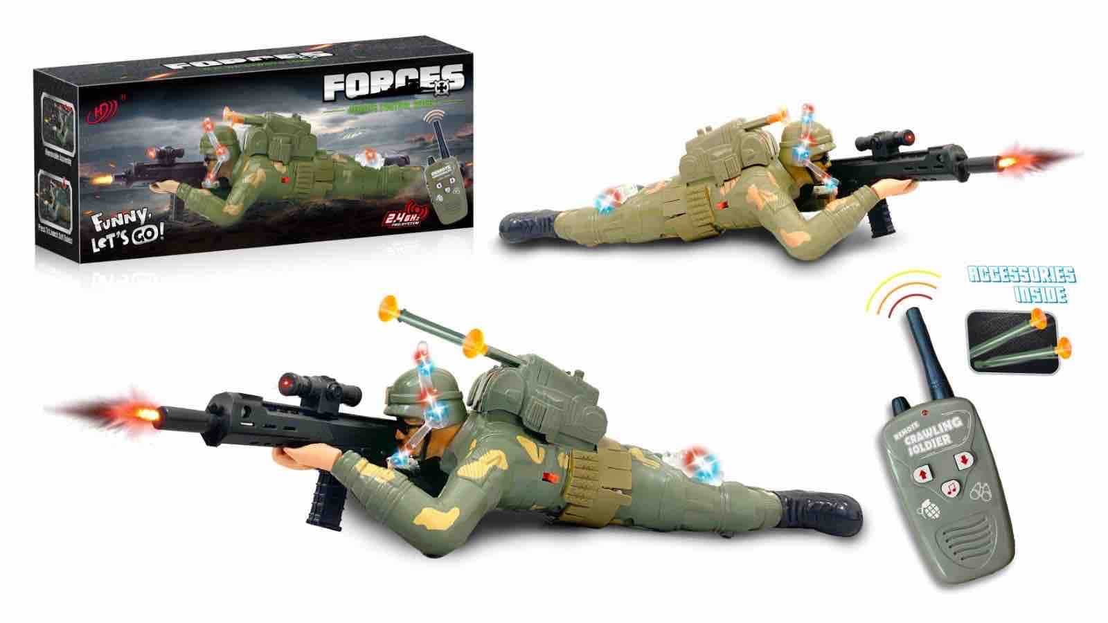 Kiodyz RC Military Soldier Toy | 2.4GHz Remote Control | Mist Spray, LED Lights & Sound Effects | Rechargeable Interactive Toy