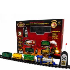 Kidoyz Remote Control Toy Train for Boys | Rechargeable 2.4GHz Railway Set with Smoke Effect, LED Lights, Music, Engine Coach, Cargo Tanker & Easy Build Track System