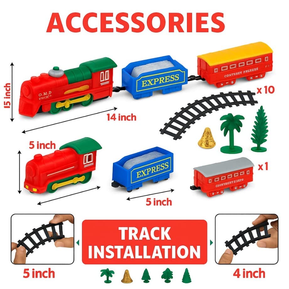 Kidoyz Small Merry Christmas Train Toy | Battery Operated Christmas Train Set for Kids | Mini Holiday Toy Train with Track | Festive Decorative Toy for Boys & Girls | Christmas Gift — view 3