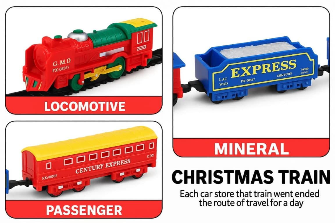 Kidoyz Small Merry Christmas Train Toy | Battery Operated Christmas Train Set for Kids | Mini Holiday Toy Train with Track | Festive Decorative Toy for Boys & Girls | Christmas Gift — view 4