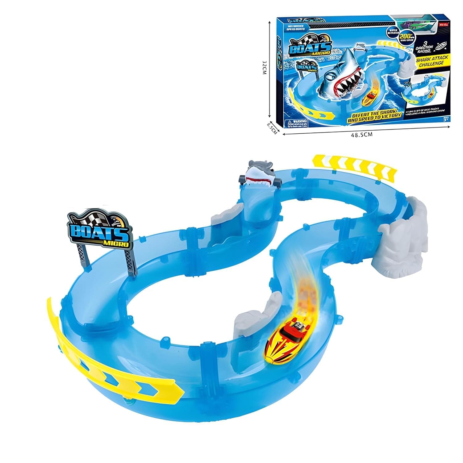 Kidoyz Speed Shark Attack Water Activated Racing Boat Challenge Track Set for Kids|Micro Boats Water Race Track Set with Shark Obstacle for Kids — view 2