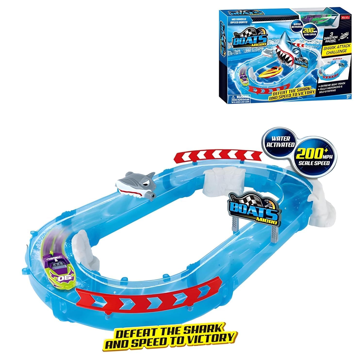 Kidoyz Speed Shark Attack Water Activated Racing Boat Challenge Track Set for Kids|Micro Boats Water Race Track Set with Shark Obstacle for Kids — view 3